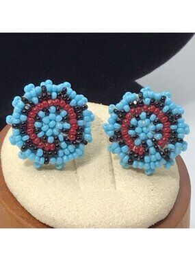 Native American Handmade Vintage Beaded Earrings 5/8”